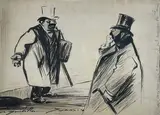 Avez-vous remarqué comme il sent mauvais de la bouche ? by Jean-Louis Forain, Encre, lavis d'encre et crayon noir titré à droite, sold May 2023