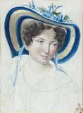 Portrait d'élégante au chapeau by Eugène Devéria, Crayon noir et aquarelle monogrammé en bas à droite, sold May 2023