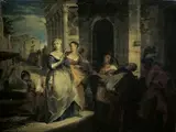 Femmes italiennes autour d'une fontaine by Nicolas Vleughels, Panneau de bois fruitier, sold May 2023