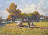 Paysage breton, Ker-Lochen by Mathurin Janssaud, Pastel signé en bas à gauche, sold May 2023
