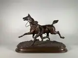 Cheval à l'entrainement avec son lad by Arthur Marie Comte du Passage, Epreuve en bronze à patine brun nuancé, sold May 2023