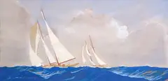 Grands yachts en régate by Léon Haffner, Gouache au pochoir signée en bas à gauche, sold Apr 2026