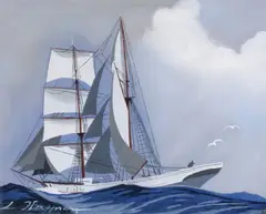 Goelette par vent arrière by Léon Haffner, Gouache au pochoir, sold Apr 2026