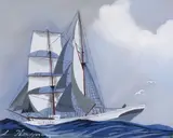 Goelette par vent arrière by Léon Haffner, Gouache au pochoir, sold Apr 2026
