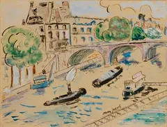 Pont à Paris by Max Jacob, Aquarelle et encre signée en bas à droite, sold Apr 2026