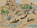 Pont à Paris by Max Jacob, Aquarelle et encre signée en bas à droite, sold Apr 2026