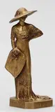 Femme au chapeau tenant une rose by Henri Varenne, 1912, Épreuve en bronze, fonte d’édition à patine dorée de Susse Frères fondeur, marque de fonde, sold Nov 2017