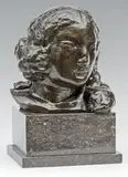 Tête de jeune femme by Charles Malfray, Épreuve en bronze, fonte d'édition à cire perdue à patine brune foncée de Valsuani, sold Nov 2016