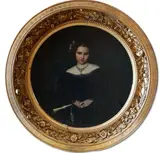 Portrait de jeune fille à l'éventail by Auguste Toulmouche, 1856, Toile ronde signée et datée en haut à droite, sold Jul 2026
