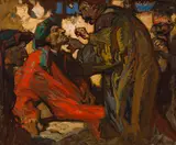 The Barber by Frank Brangwyn, 1914, oil on canvas, sold Apr 2025