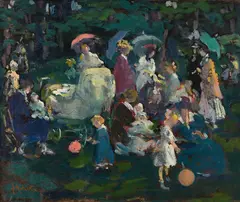 Family Picnic by Jan Matulka, 1916, oil on canvas, sold Apr 2025