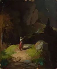 Study of a Maid in the Alpine by Carl Spitzweg, oil on board, sold Apr 2025