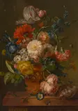 Still Life with Flowers and Bird's Nest by Willem van Leen, oil on board, sold Apr 2025