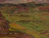 Valley Hamlet by A. Y. Jackson, 1942, oil on board, sold Apr 2025