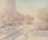 Frost and Snow by Frank Hans Johnston, 1936, oil on board, sold Apr 2025