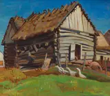 The Log Barn by Kathleen Frances Daly, oil on board, sold Apr 2025