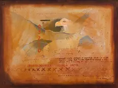 Eagles by Carl Beam, 1977, acrylic on canvas, sold Mar 2025