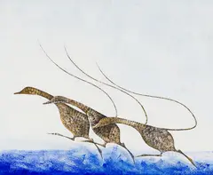 Geese by Benjamin Chee Chee, 1975, acrylic on canvas, sold Mar 2025