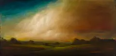 California Hills / Red Sky by David Bierk, 1980, oil on canvas on board, sold Mar 2025