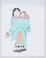 Mother and Child by Annie Pootoogook, coloured pencil and ink on paper, sold Mar 2025