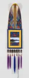 Bandolier for Gichi-ziibi (Big River), Ottawa River by Barry Ace, motion sensor display monitor with video, velvet, calico, synthetic bias, metal, wire, cop, sold Mar 2025
