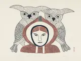 Child with Owls by Kenojuak Ashevak, stonecut on paper, sold Feb 2025