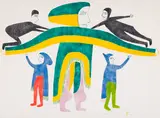 Playing with my Grandchildren by Jessie Oonark, 1981, stonecut and stencil on paper, sold Feb 2025