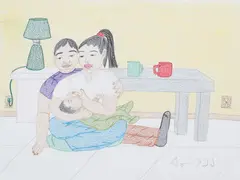 Mother's Milk by Annie Pootoogook, coloured pencil and ink on paper, sold Feb 2025