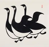 Three Canada Geese by Innukjuakju Pudlat, sealskin stencil on paper, sold Feb 2025
