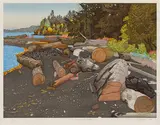 The Seashore at Crofton by E. J. Hughes, 1998, woodcut on paper, sold Feb 2025