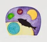Fish in Astral Projection under Moons by Charlene Vickers, 2022, hand coloured, mixed media print, sold Feb 2025