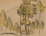 Hill & Trees by Lionel LeMoine FitzGerald, watercolour on paper, sold Feb 2025