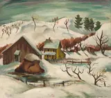Winter Landscape by Henri Leopold Masson, 1939, double-sided oil on canvas, sold Feb 2025