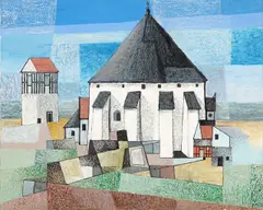 Weiße Kirche by Rudolf Ausleger, 1971, Tusche, Deckweiß und Wachskreide über Bleistift auf Papier, sold Dec 2017