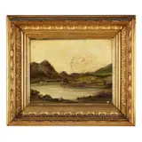 Landscape with Homes Along a River by Esther Bruner, Oil on canvas, sold Aug 2026