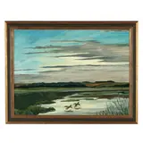 Evening Landscape with Green-Winged Teals by Philip Roy, Oil on board, sold Aug 2026