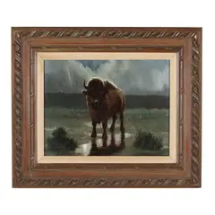 Bison in a Moonlit Landscape by Charles Damrow, Oil on canvas, sold Aug 2026