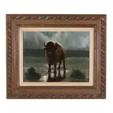 Bison in a Moonlit Landscape by Charles Damrow, Oil on canvas, sold Aug 2026