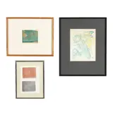 Three Greeting Cards (1956-65) / Exhibition Invitation for Hayter's "All in Line" (Four Works) by Stanley William Hayter, The first: a linocut greeting card in colors, sold Jul 2026