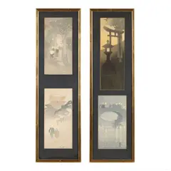 Temple Gate / Temple in Rain / Lanterns, or People with Lanterns Passing Bridge / Evening (Four Works) by Bertha Lum, Each a woodcut print in colors, sold Jul 2026