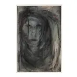 Untitled (Abstract with Dark Figure) by Ola Maie Foushee, Mixed media on Masonite, sold Jul 2026