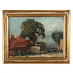 Village Scene by John Cole, Oil on canvasboard, sold Jul 2026