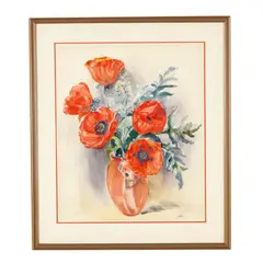 Still Life with Red Poppies by Hayley Lever, Watercolor and pencil on paper, sold Jul 2026