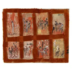 Figural Grid Painting by Purvis Young, Polychrome paint and carpet on board, sold Jul 2026