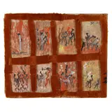 Figural Grid Painting by Purvis Young, Polychrome paint and carpet on board, sold Jul 2026