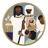 Folk Art Relief Carving of Christ as the Good Shepherd by Sharon Hardy, Carved wood plaque with polychrome paint, sold Jul 2026