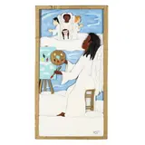 Folk Art Relief Carving of an Angel at an Easel by Sharon Hardy, Carved wood plaque with polychrome paint, sold Jul 2026