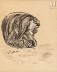 Grivet by Gaston Suisse, Crayon et pastel blanc, sold Dec 2019
