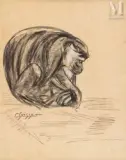 Grivet by Gaston Suisse, Crayon et pastel blanc, sold Dec 2019