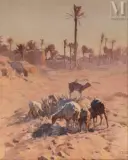 Moutons au bord de l'Oued by Adam Styka, Huile sur toile d'origine, sold Dec 2019